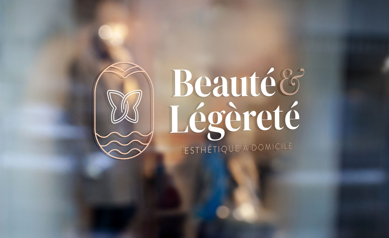beaute et legerete beautician beauty center logo on window mockup