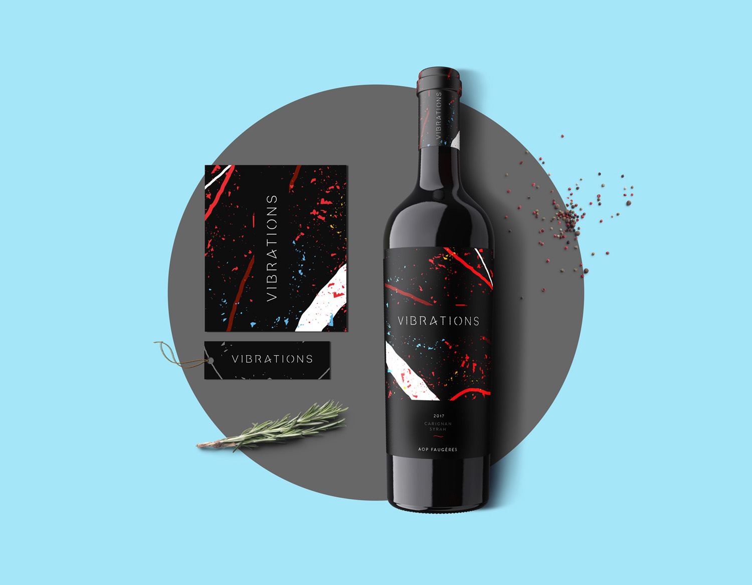 vibrations wine label design branding bottle and ingredients mockup design etiquette de vin