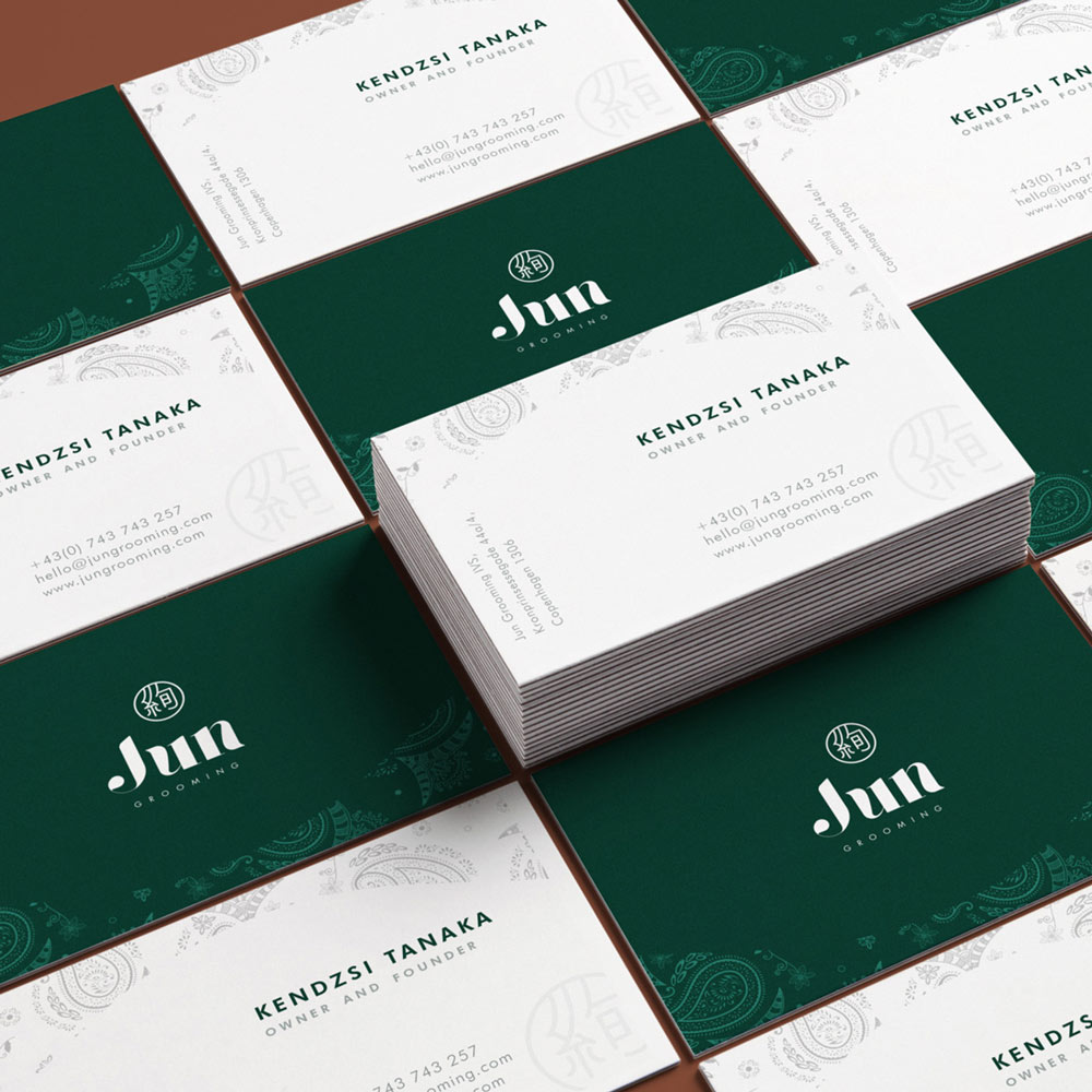 jun grooming organic cosmetics branding business cards