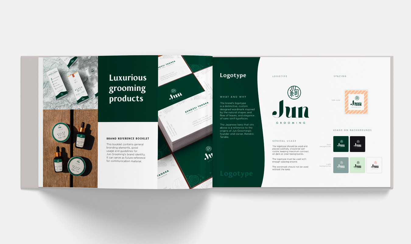 jun grooming organic cosmetics branding brand guidelines book