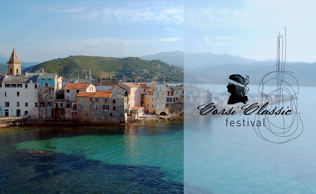 Corsiclassic festival photo de Corse port et maisons logo Corsica harbour and houses