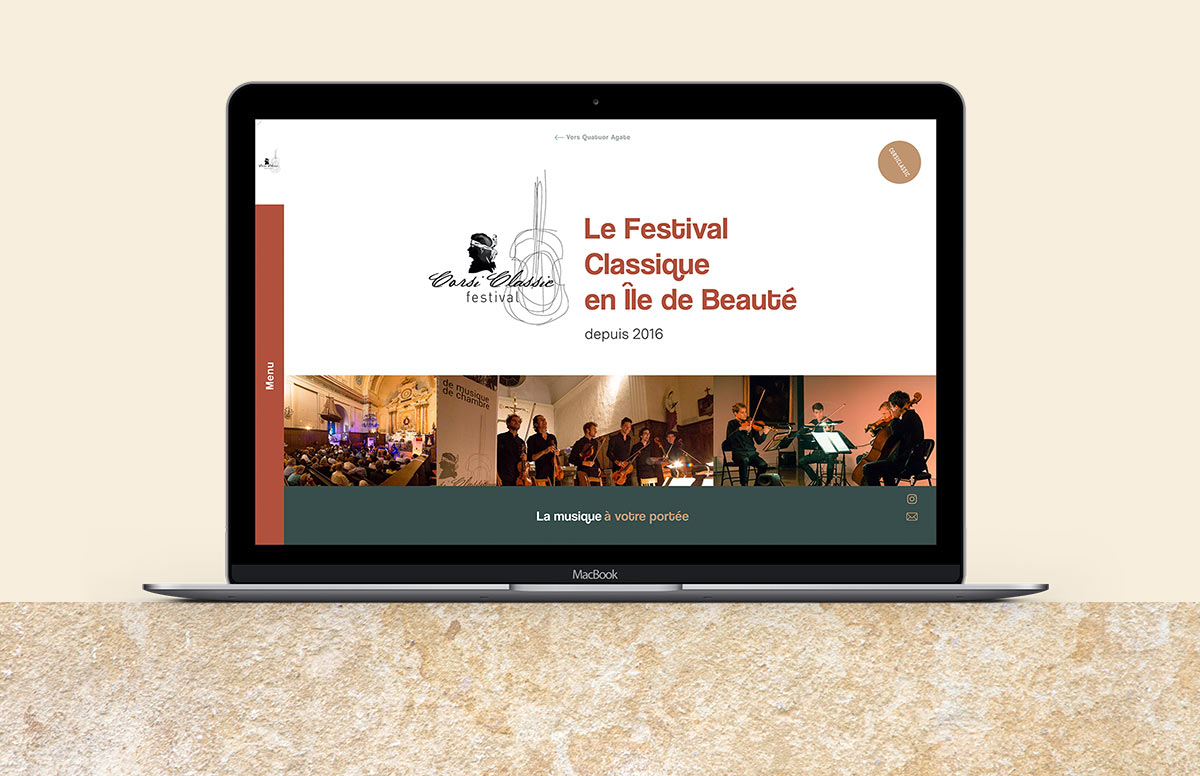 Corsiclassic festival de musique de Chambre en Corse, landing page macbook mockup