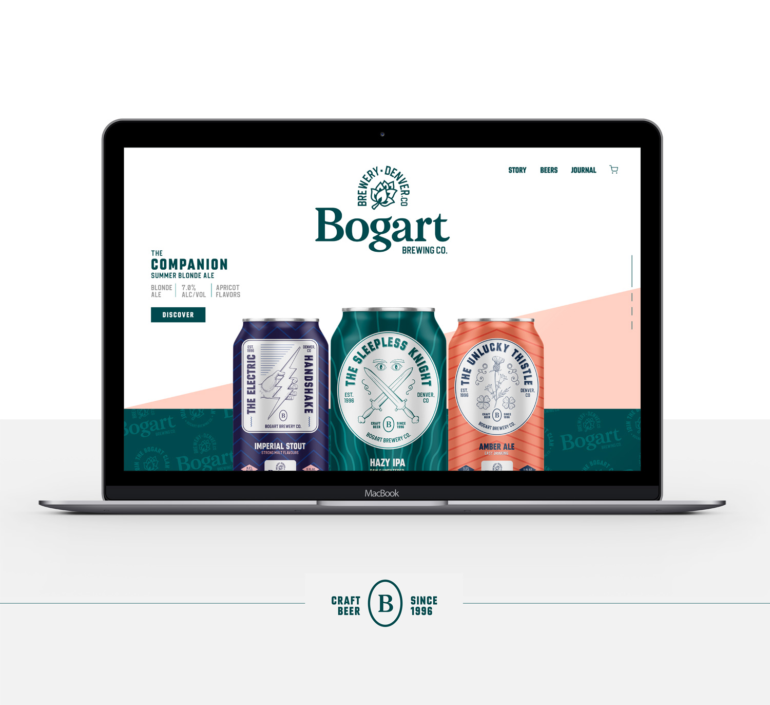 Bogart brewery craft brewery branding macbook and beer cans mockup Kalistostudio craft beer design